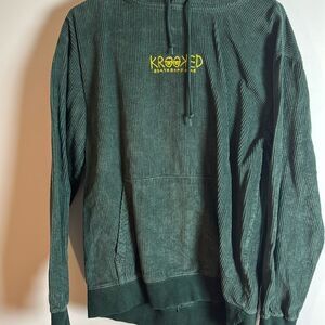 Krooked Skateboarding‎ Hoodie Mens M Medium Green Corduroy Pullover Skate Eyes